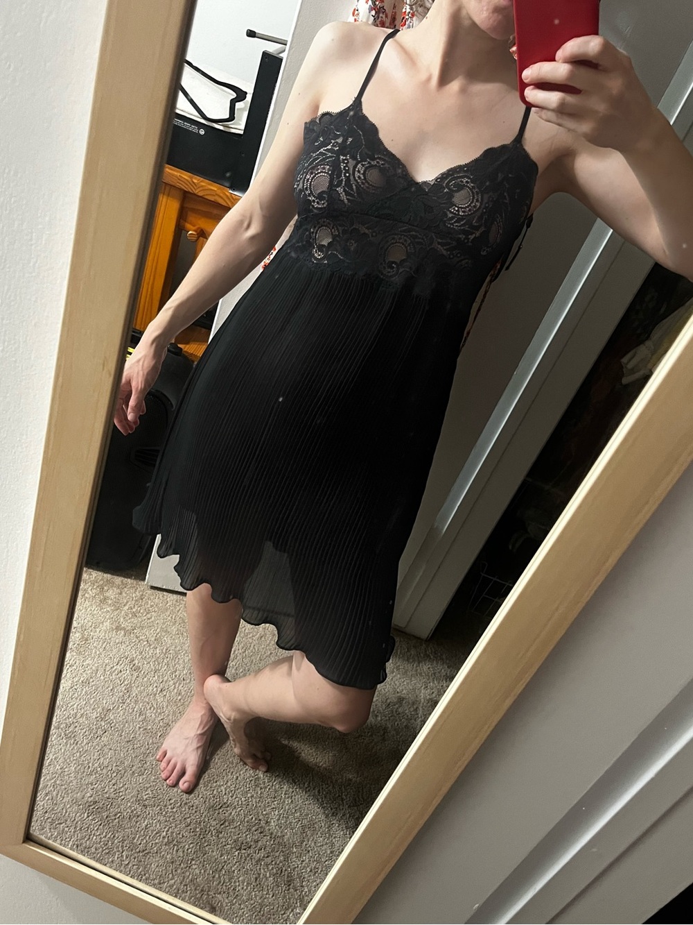 Vintage 2006 Urban Outfitters Sheer Black Lace Pleated Mini Slip Dress